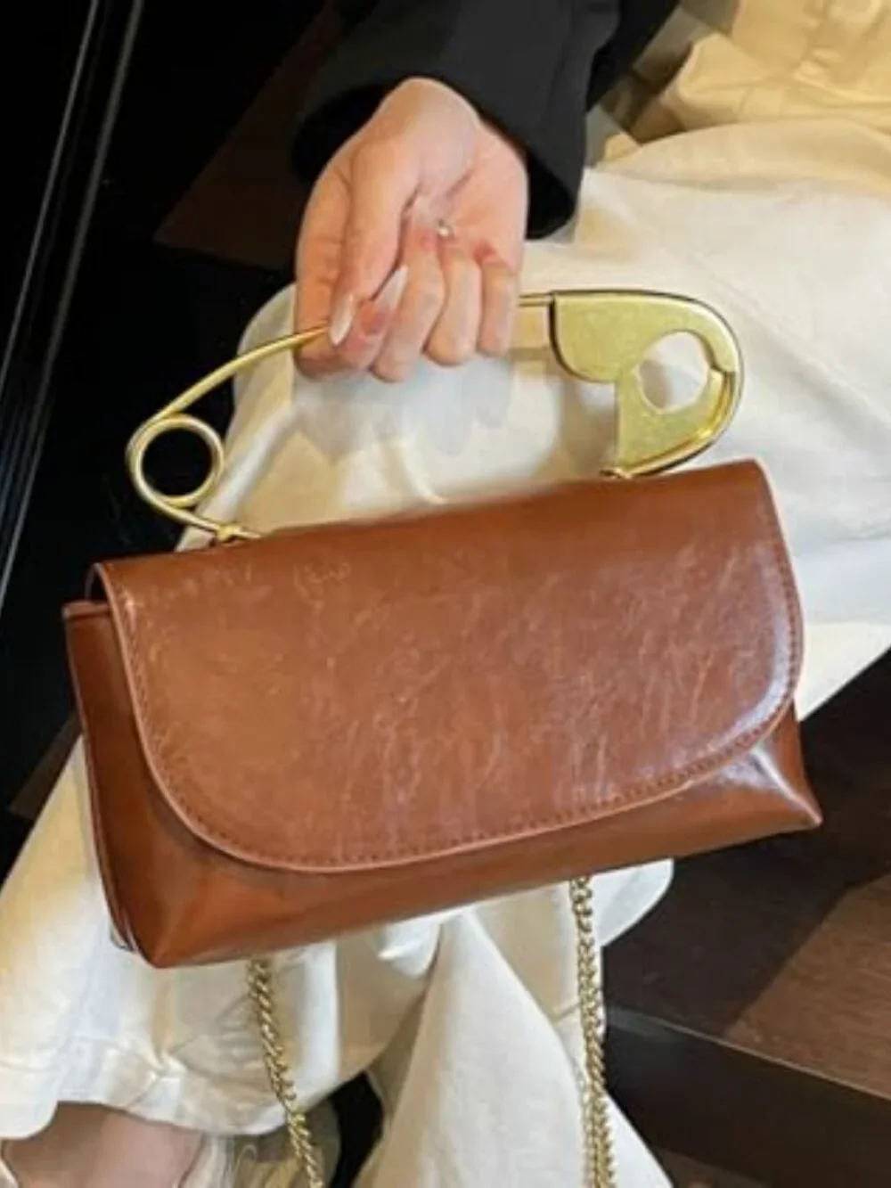 Faux Leather Hobo Tote Bag Crossbody Shoulder Purse with Chain Strap